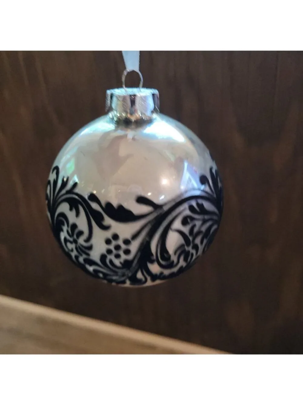Ornaments Set 14 With Black Texture Velvet & Glitter Intricate Pattern Christmas